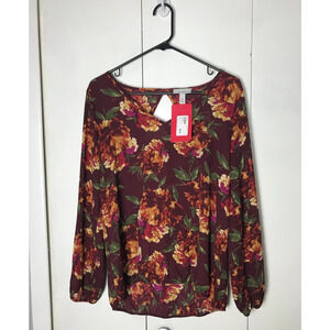 Allison Joy Women's M Blouse Long Sleeve Floral Autumn V-Neck Low High New